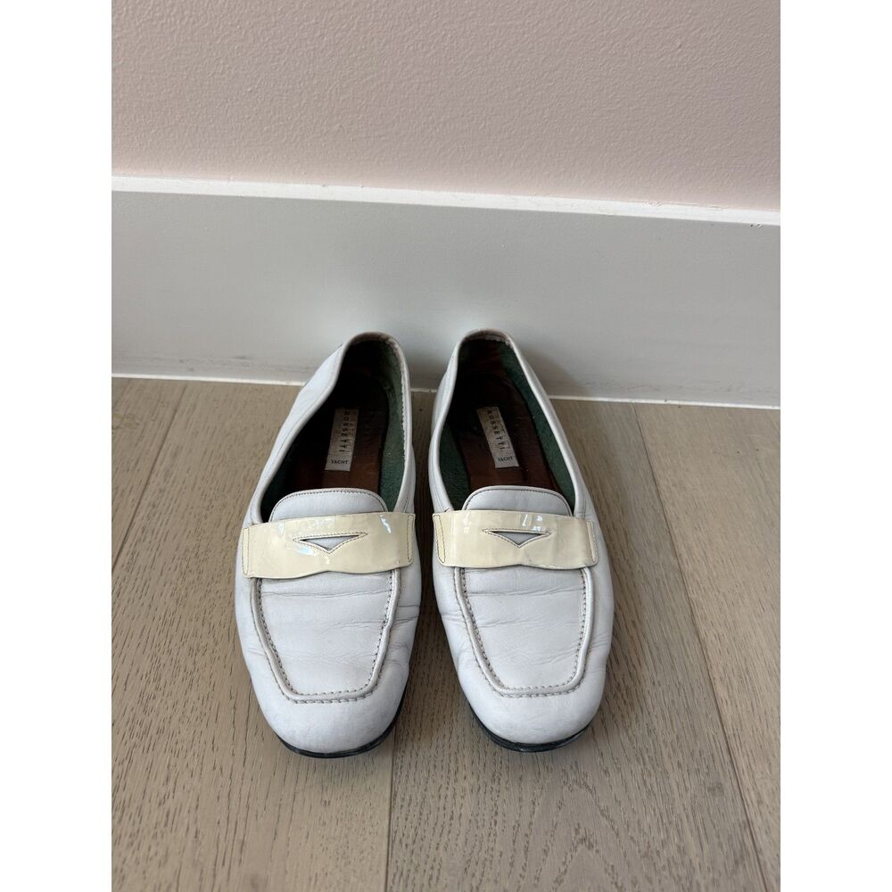 Women's Vintage Fratelli Rossetti Yacht White Leather Penny Loafers 38/7-7.5